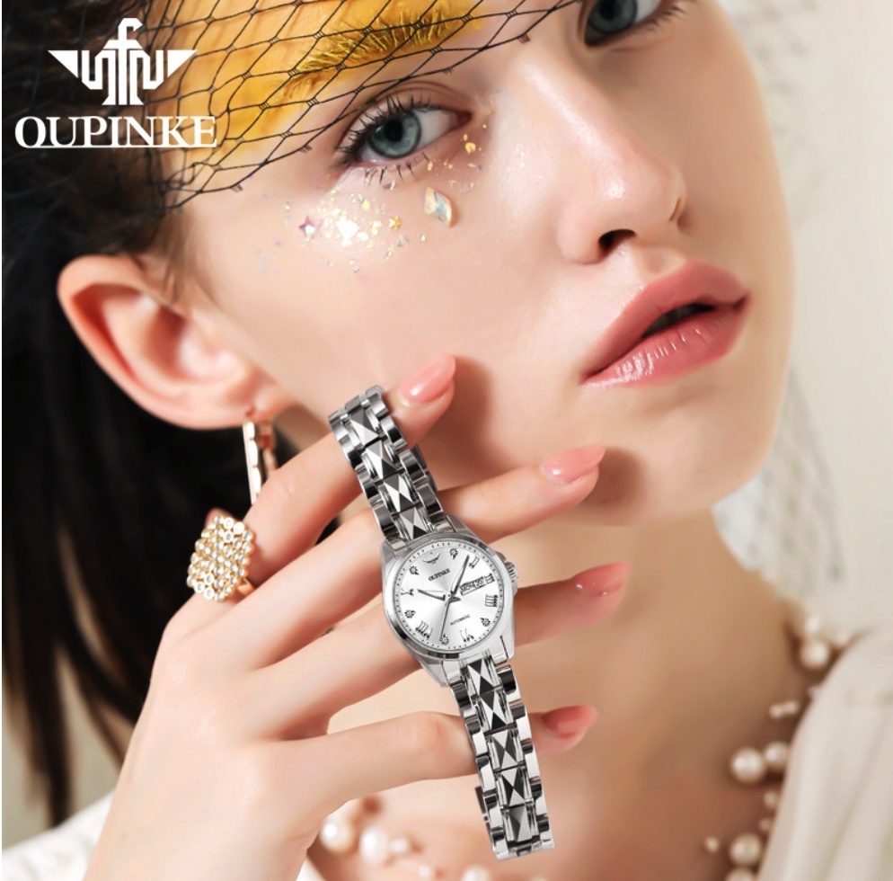 Hot Selling Fully Automatic Mechanical Women's Watch (White Women's Steel Strap)