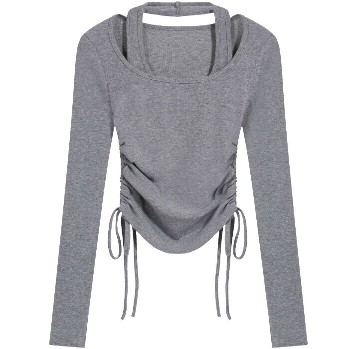 Hot selling fake two-piece halterneck vest U-neck T-shirt (premium gray) (S-L size) (contact customer service after placing the order to confirm the delivery size)