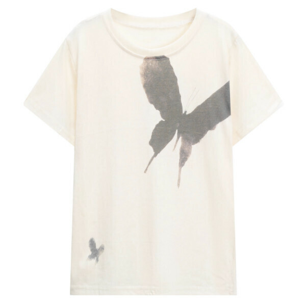 Hot selling butterfly print short-sleeved T-shirt (picture color) (S-L size) (contact customer service after placing the order to confirm the delivery size)