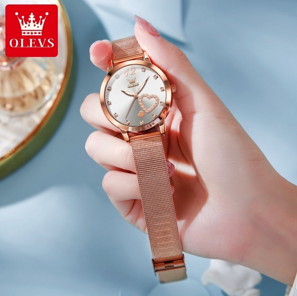 Hot Selling Oris Waterproof Quartz Women's Watch (Mesh Strap Rose Shell White Face Women)