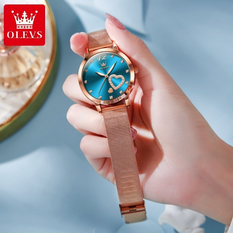Hot Selling Oris Waterproof Quartz Women's Watch (Mesh Strap Rose Shell Blue Face Women's)