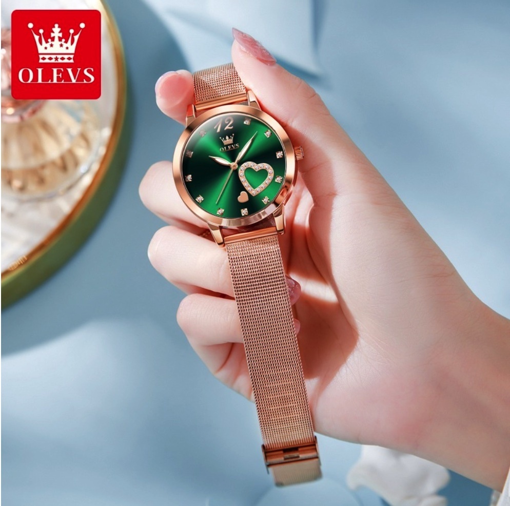 Hot Selling Oris Waterproof Quartz Women's Watch (Mesh Strap Rose Shell Green Face Women's)