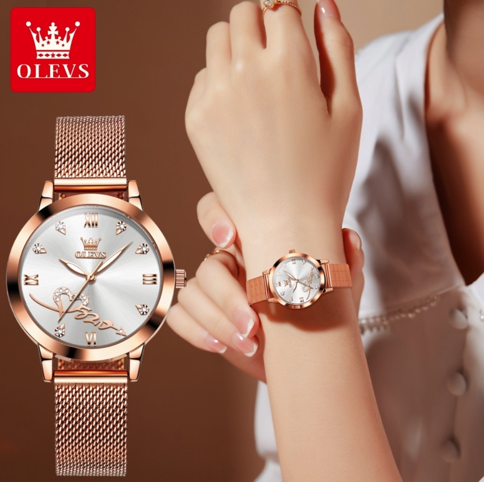 Hot selling Oris quartz women's watch (mesh belt, rose shell, white face, women's watch)