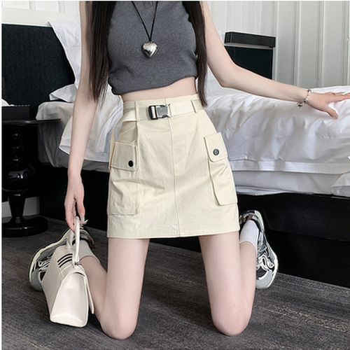 Hot Selling High Waist Skirt + Belt [Apricot] [S-XL] (please contact customer service to confirm the delivery size after placing the order)