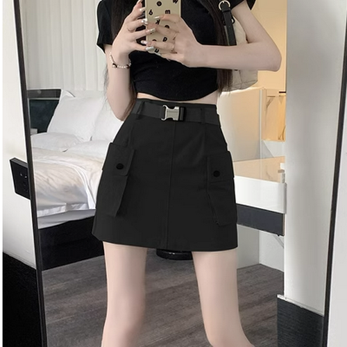 Hot selling high waist skirt + belt [black] [S-XL size] (please contact customer service to confirm the delivery size after placing the order)