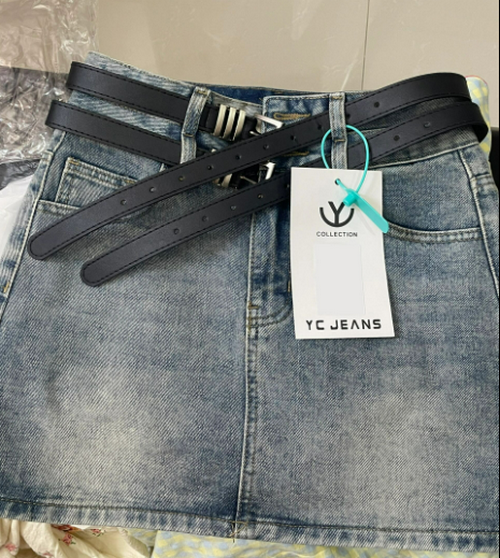 Hot selling slit denim skirt + belt [black] [XS-XL size] (please contact customer service to confirm the delivery size after placing the order)
