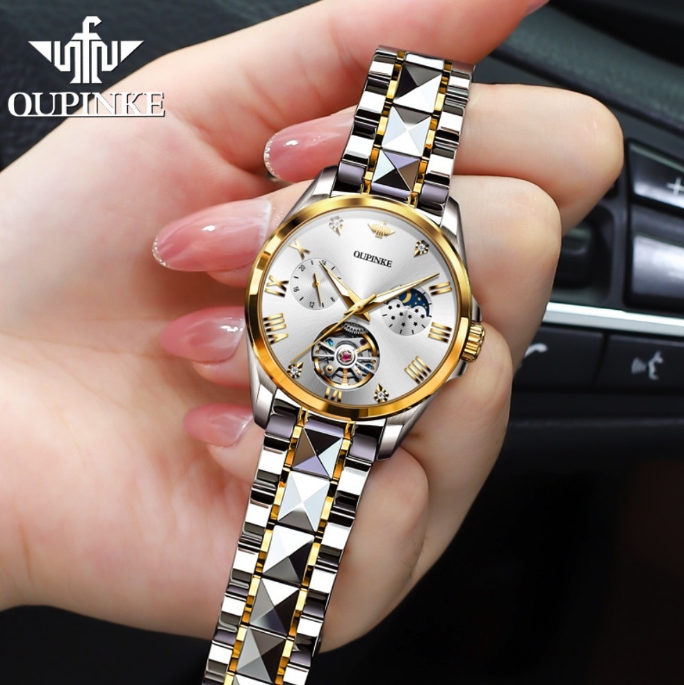 Hot Selling Fully Automatic Mechanical Women's Watch (White Lady Between Steel Bands)