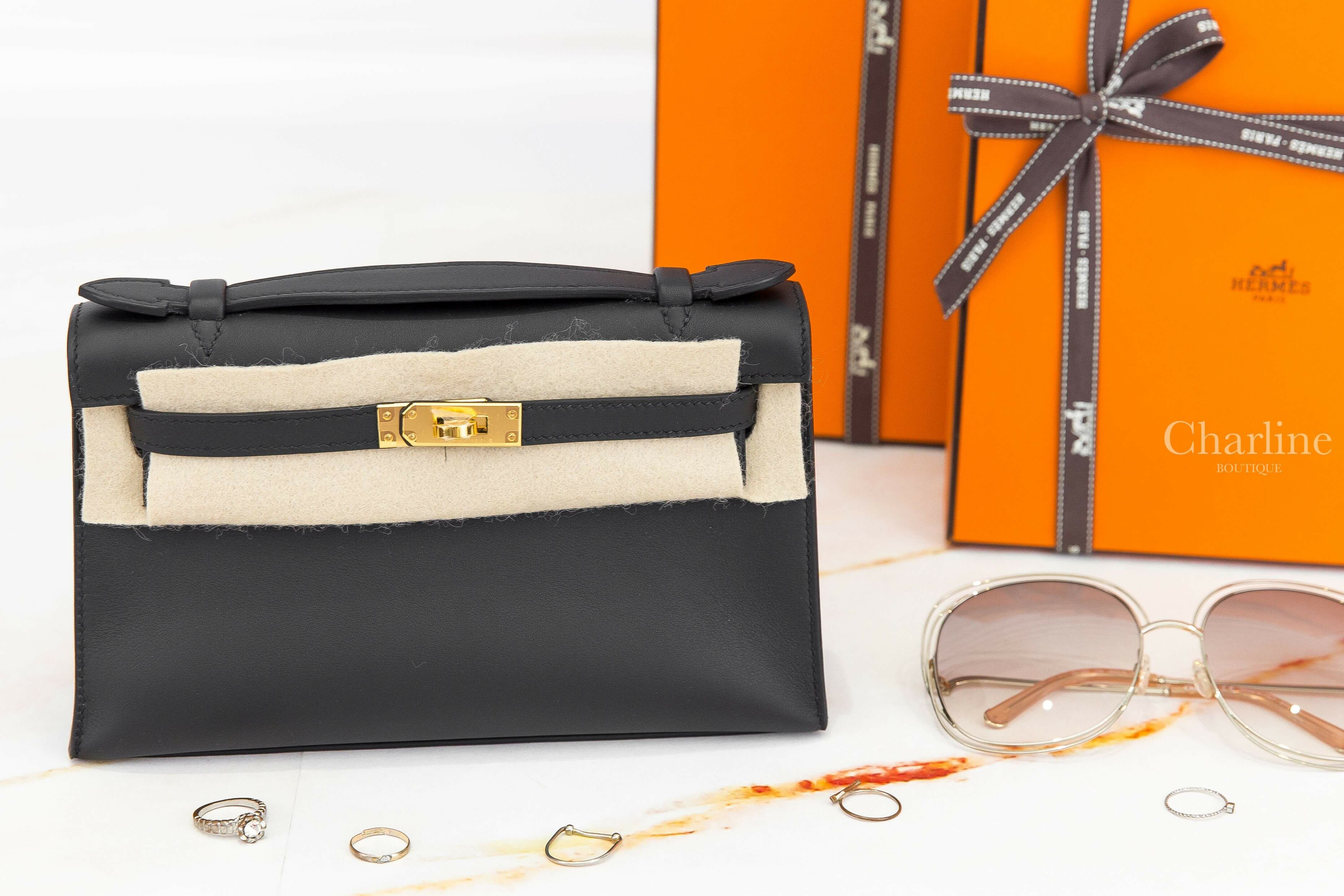 Hermès Mini Kelly I 89 Noir Swift B刻黑色金釦迷你凱莉包-Charline Boutique 精品代購
