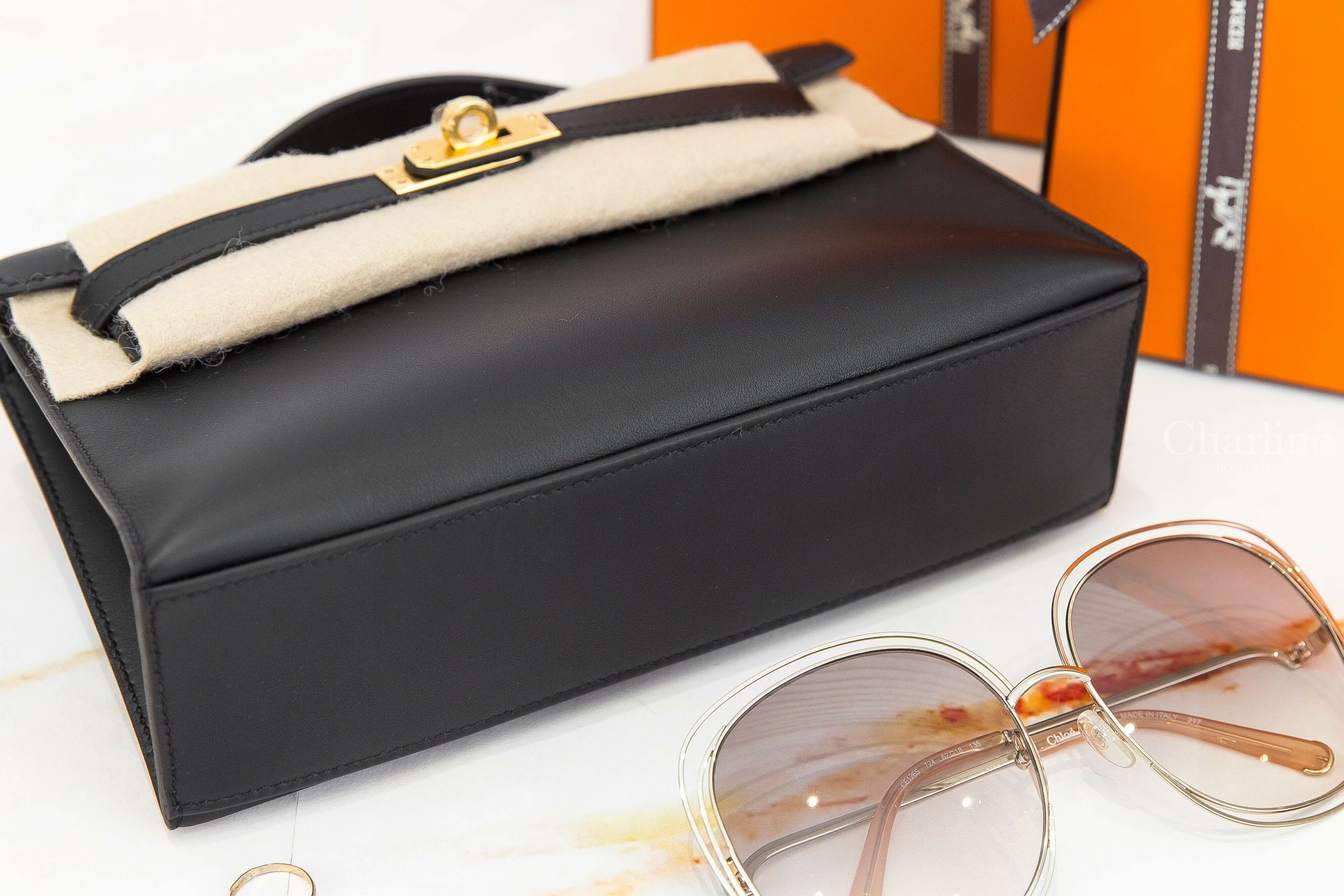 Hermès Mini Kelly I 89 Noir Swift B刻黑色金釦迷你凱莉包-Charline Boutique 精品代購