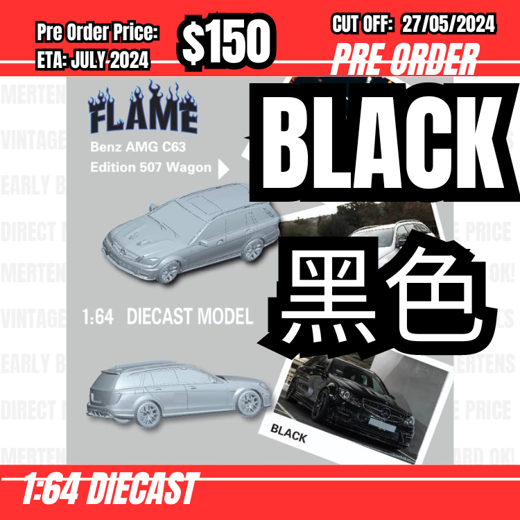 PO-$150 * Flame Model * 1:64 C63 AMG Edition 507 Wagon Black [OD14/05]