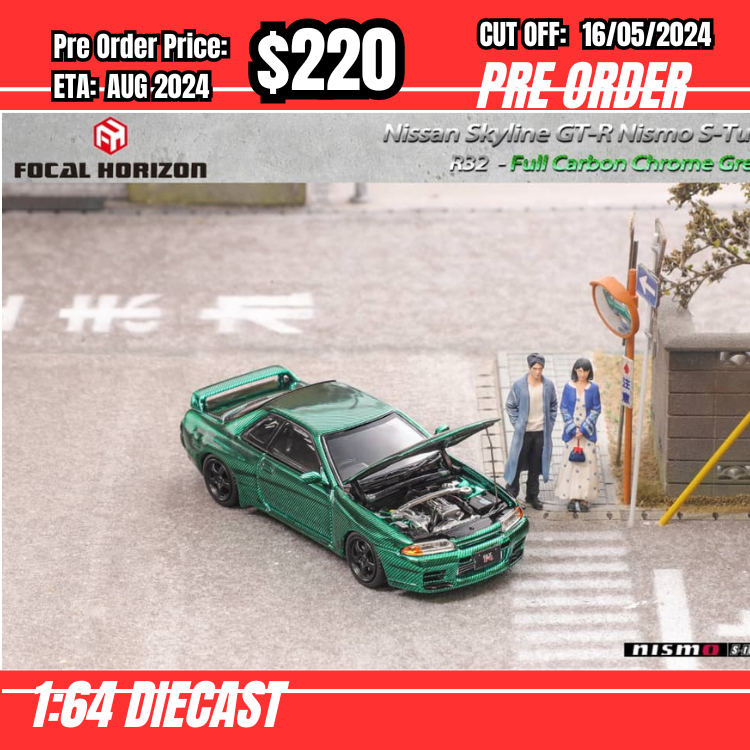 PO-$220 * FH * 1:64 Nissan Skyline GTR R32 Full Carbon Chrome Green [OD14/05]