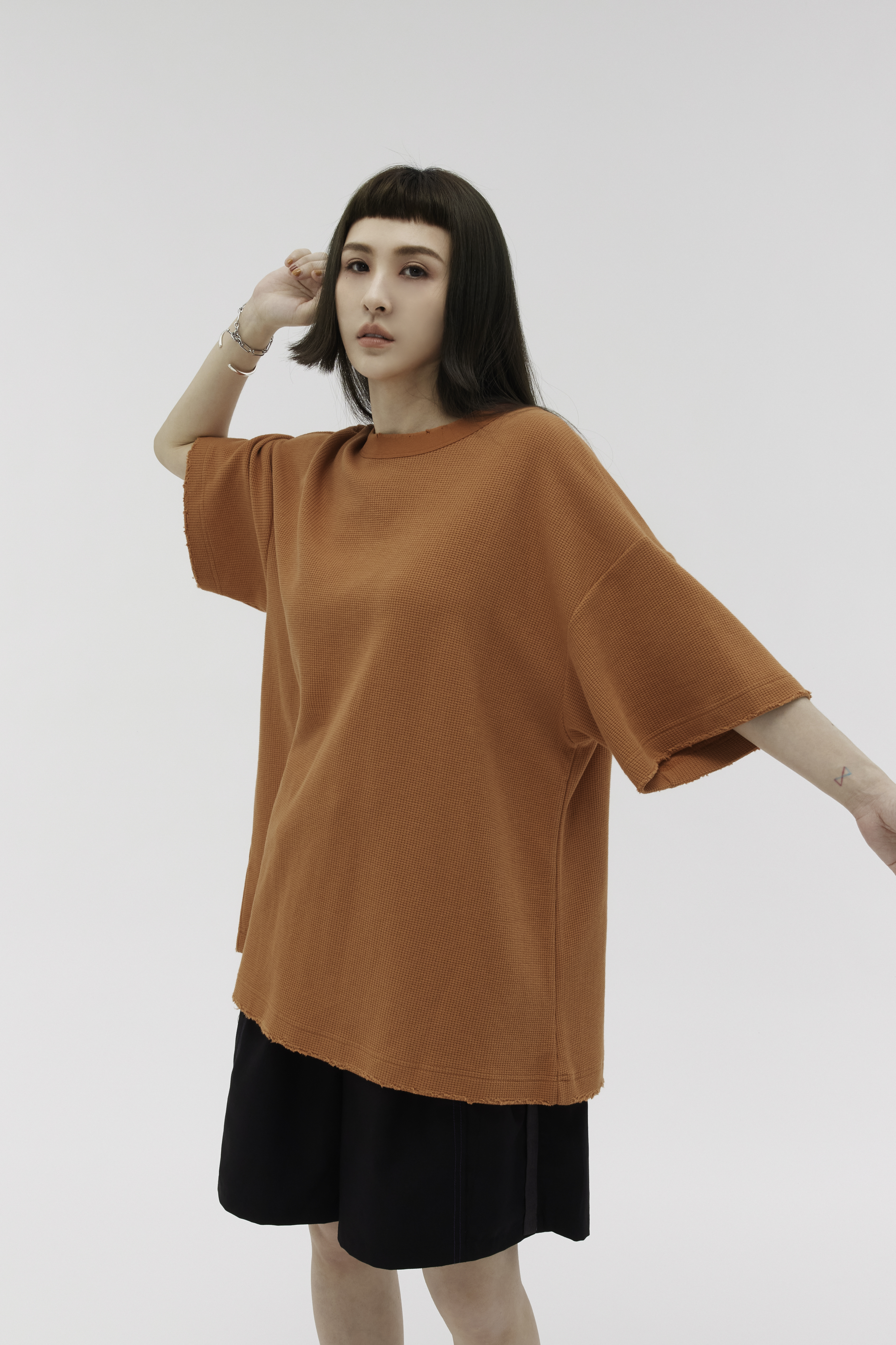 Ripped-edge Waffle Tee | Orange