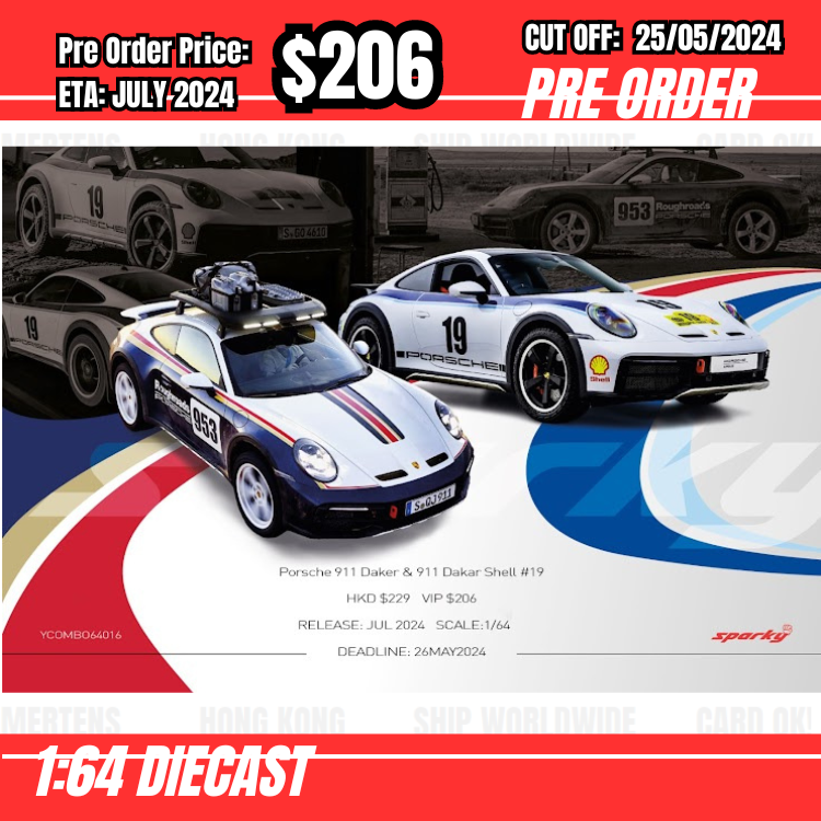 PO-$206 * Sparky * 1:64 Porsche 911 Daker & 911 Dakar Shell #19 [OD14/05]