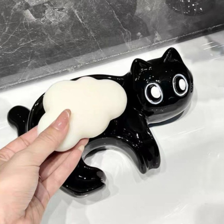 小黑貓陶瓷肥皂瀝水盒
