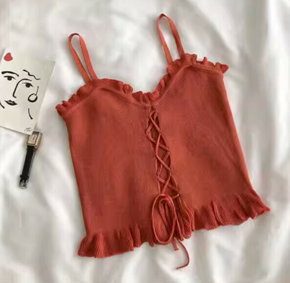 Summer slim drawstring fungus side vest (red) [one size]