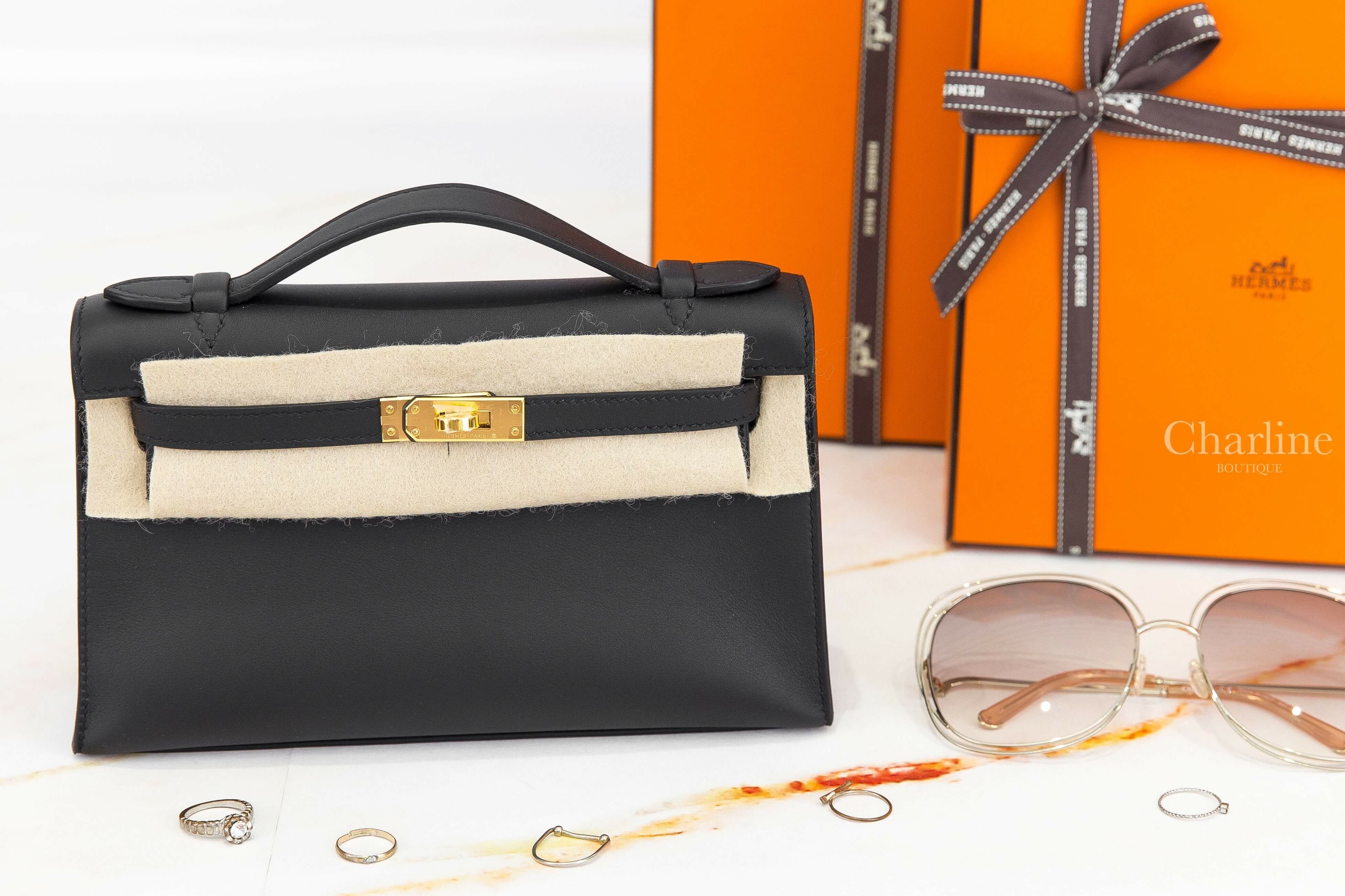 Hermès Mini Kelly I 89 Noir Swift B刻黑色金釦迷你凱莉包-Charline Boutique 精品代購