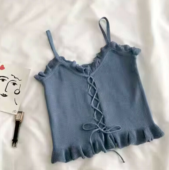 Summer slimming drawstring fungus side vest (blue) [one size]
