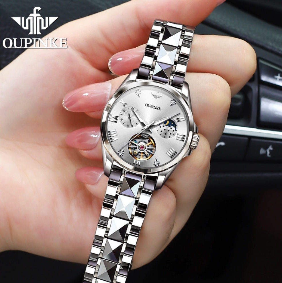 Hot Selling Fully Automatic Mechanical Women's Watch (White Women's Steel Strap)