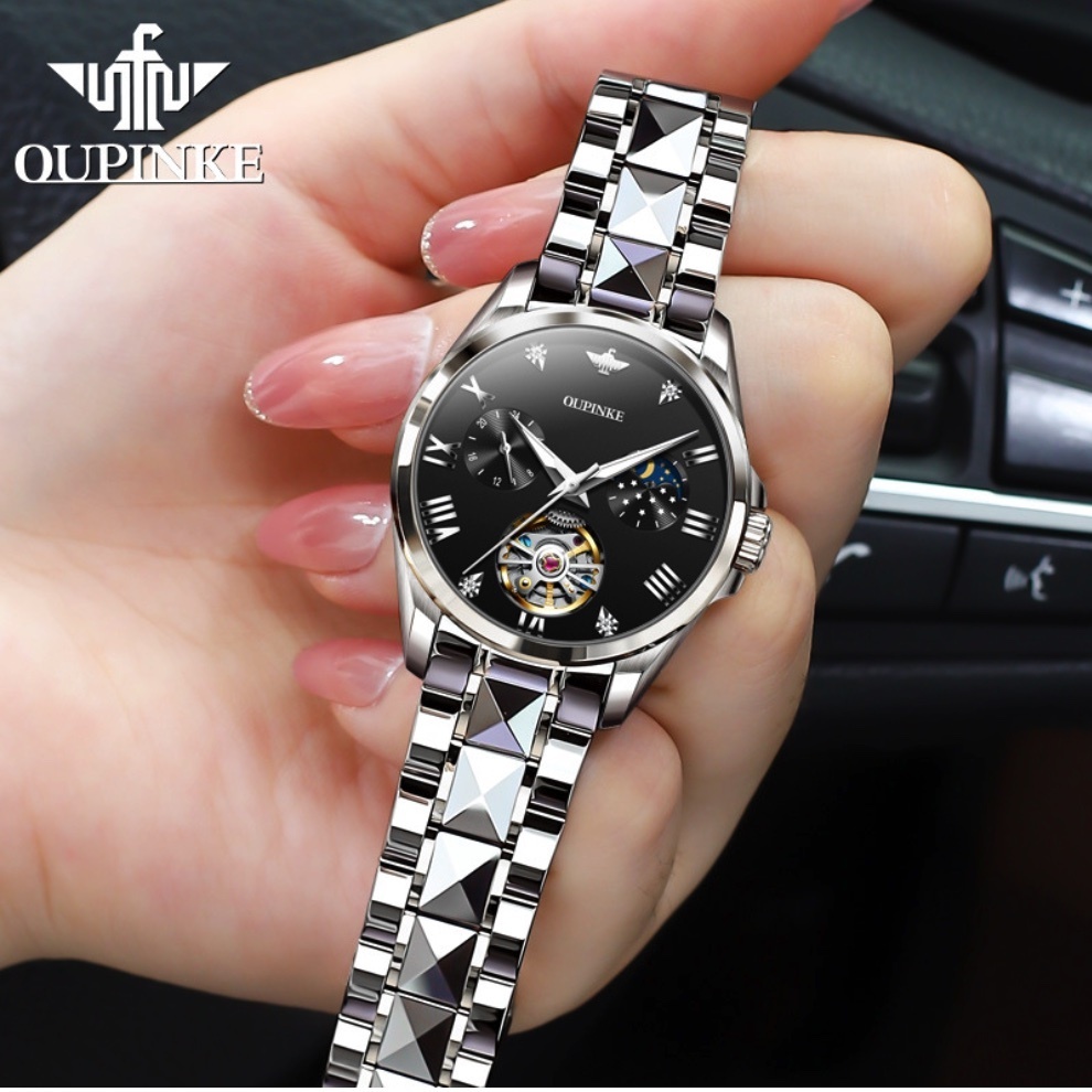 Hot Selling Fully Automatic Mechanical Women's Watch (Steel Strap Black Women's)