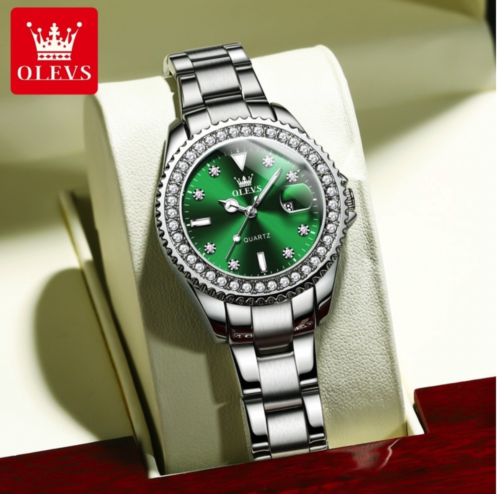 Hot selling Oris diamond-set simple niche women's watch (steel strap green lady)