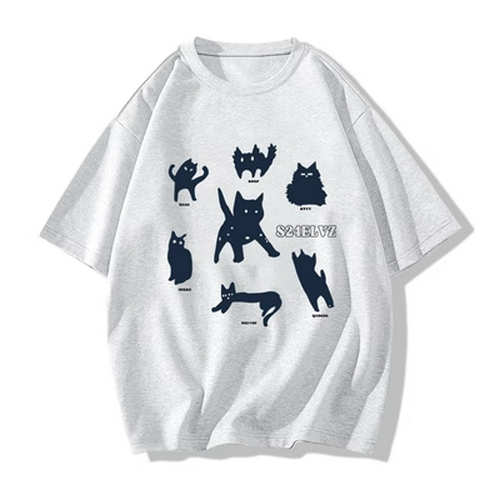 Hot selling short-sleeved T-shirt [white floral gray] [XS-2XL size] (please contact customer service to confirm the delivery size after placing the order)