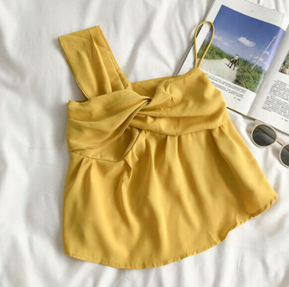 Irregular Kink Sleeveless Suspenders (Yellow) [One Size]