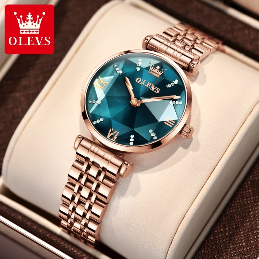 Hot selling Oris waterproof quartz watch for women (steel band, rose gold, green face, women's watch)