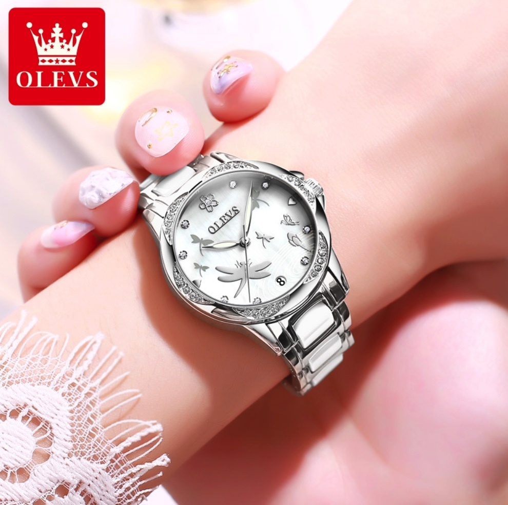 Hot Selling Oris Ceramic Diamond Mechanical Watch Women's Watch (Ceramic Silver Case White Face)