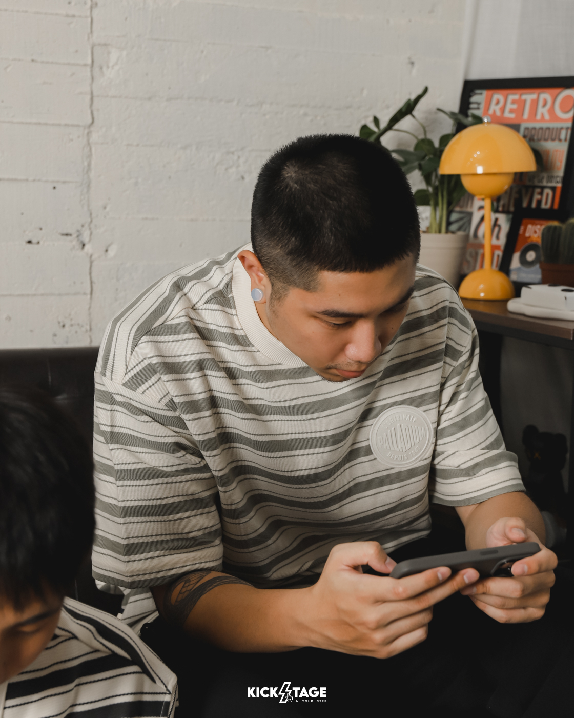 **特價商品售出無退換**男女款 PALLADIUM STRIPE SHIRT 綠白 棕白 條紋 寬鬆 短袖 短T【109652】