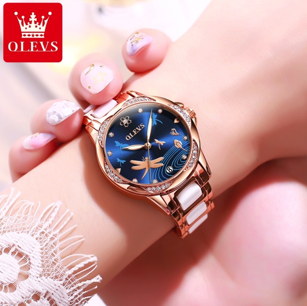 Hot Selling Oris Ceramic Diamond Mechanical Watch Women's Watch (Ceramic Rose Shell Blue Face)