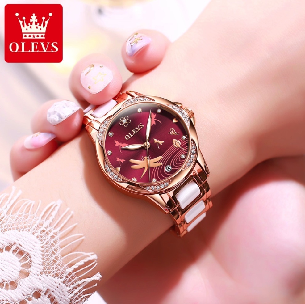 Hot Selling Oris Ceramic Diamond Mechanical Watch Women's Watch (Ceramic Rose Shell Red Face)