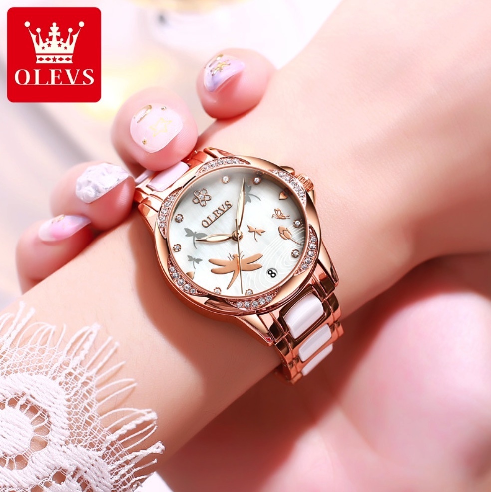 Hot Selling Oris Ceramic Diamond Mechanical Watch Women's Watch (Ceramic Rose Shell White Face)