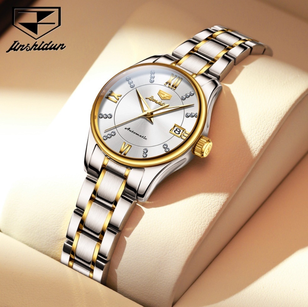 Hot Selling Jinshi Shield Fully Automatic Mechanical Watch Women's Watch (White Girl Between Steel Bands)