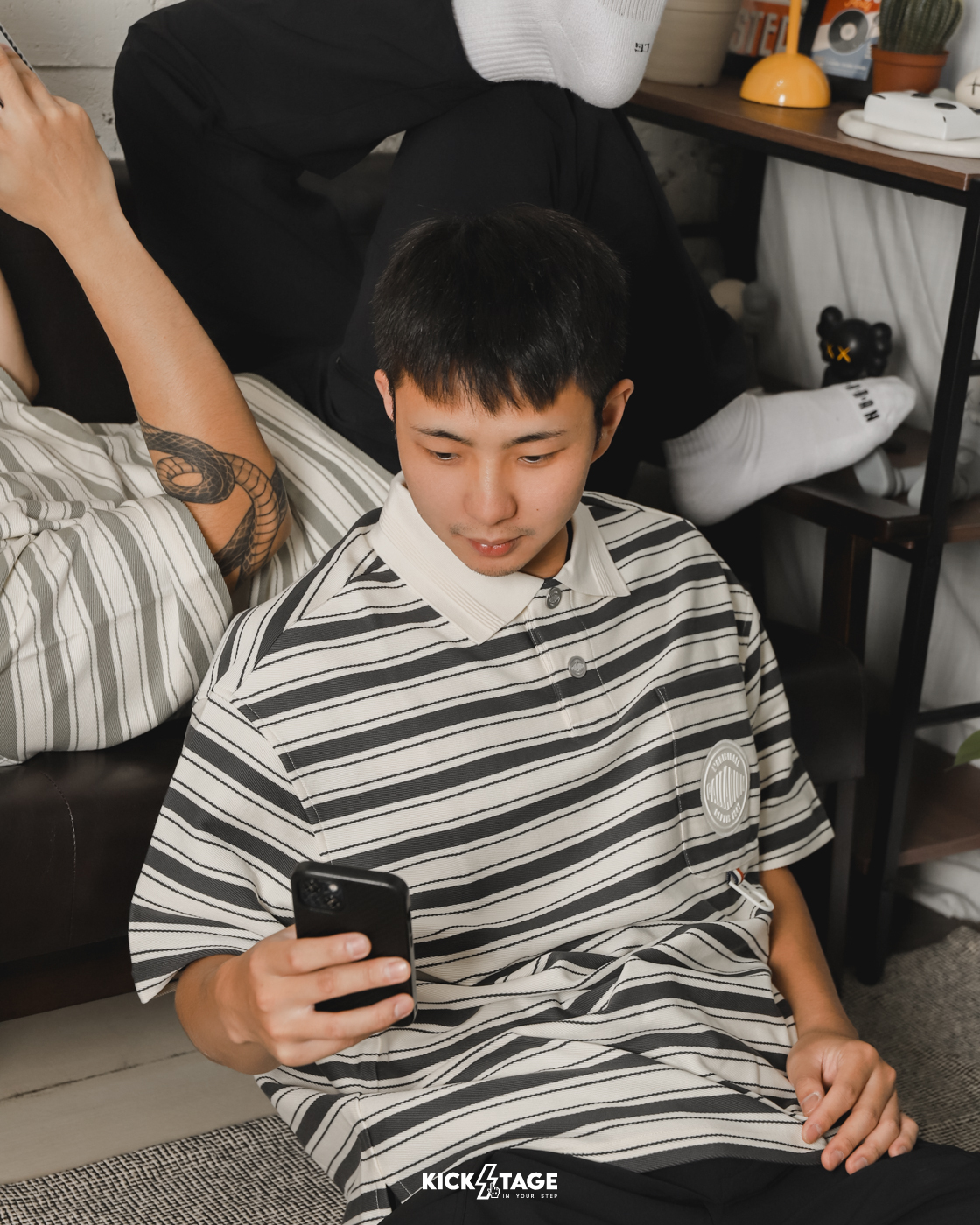 **特價商品售出無退換**男女款 PALLADIUM STRIPE POLO SHIRT 綠白 深灰白 條紋 寬鬆 POLO衫 短袖 短T【109685】