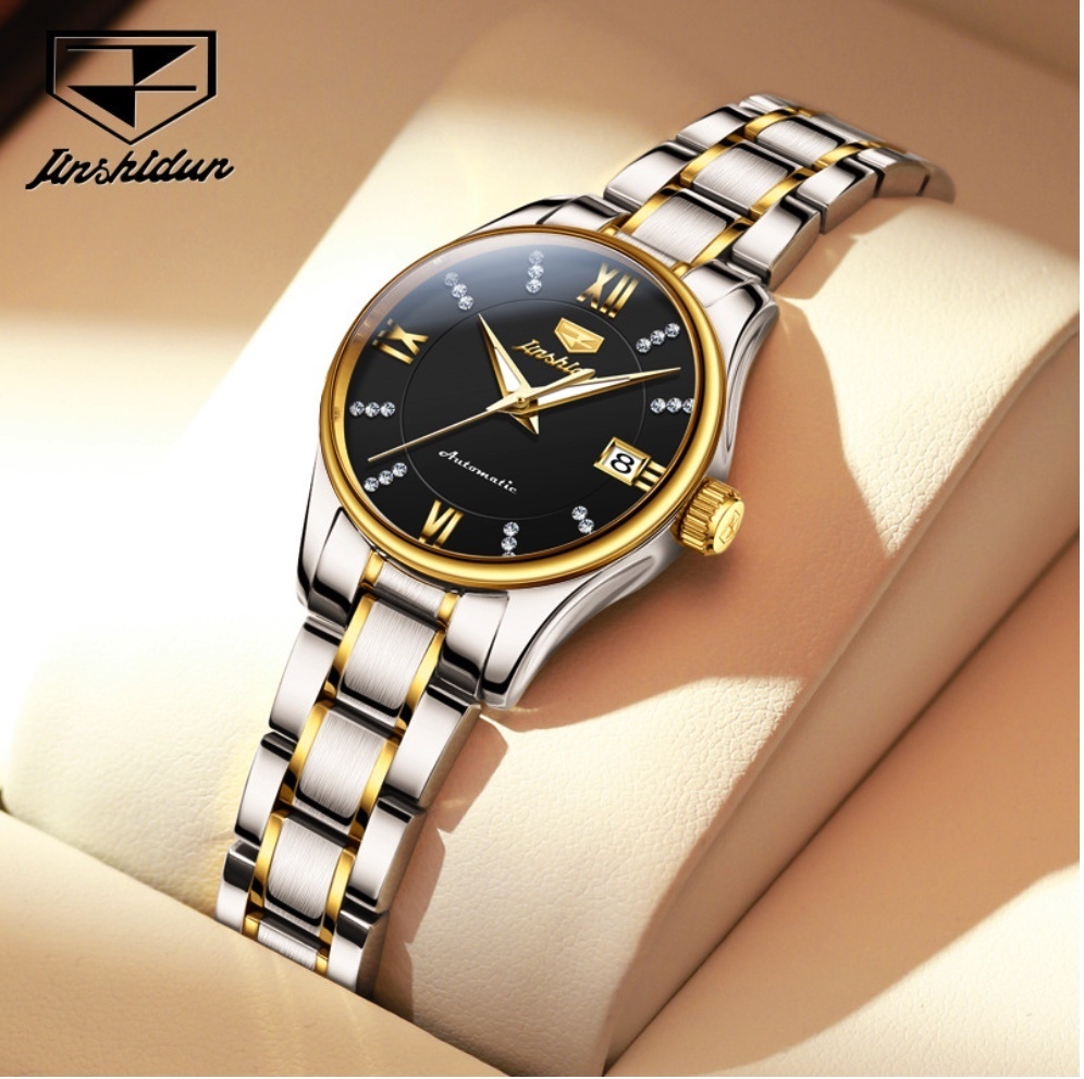 Hot Selling Gold Shield Fully Automatic Mechanical Watch Women's Watch (Black Women Between Steel Bands)