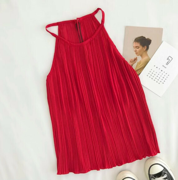 Solid color versatile halterneck strap (red) [one size]