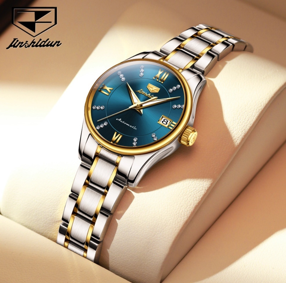 Hot selling gold shield fully automatic mechanical watch ladies watch (blue lady between steel bands)