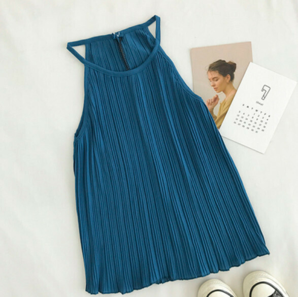 Solid color versatile halterneck sling (blue) [one size]