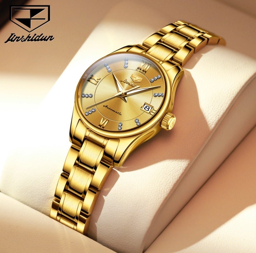 Hot selling Jinshi Shield fully automatic mechanical watch for women (steel belt full gold for women)