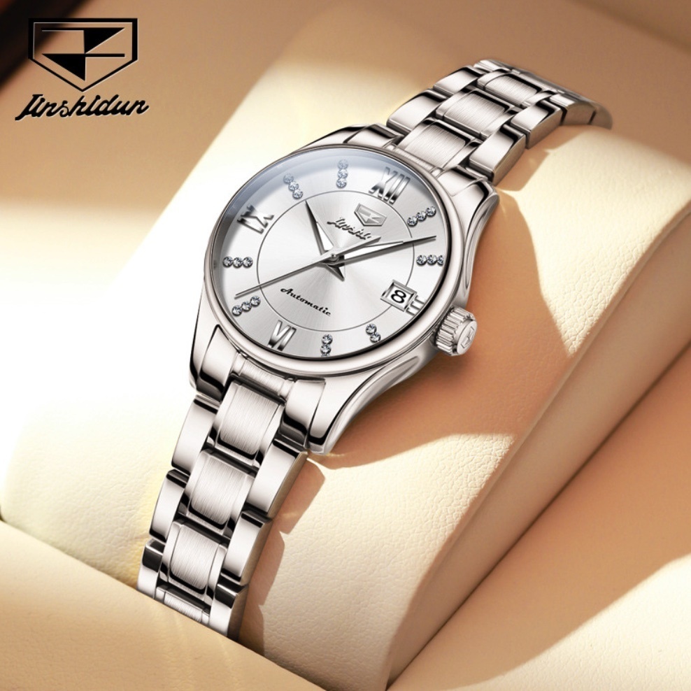 Hot selling gold shield fully automatic mechanical watch women's watch (white steel belt for women)