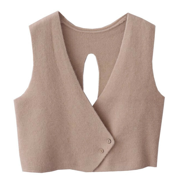Hot Selling Irregular Knitted Hollow Vest [Khaki Color] [One Size Fits All]