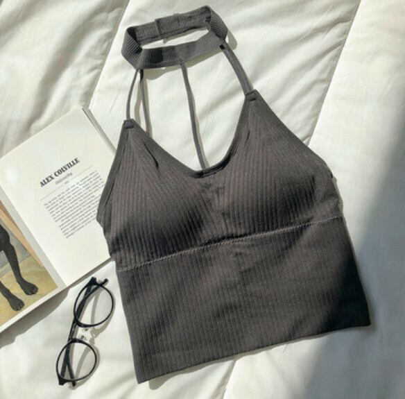 Short halterneck vest with chest pad (dark gray) [one size]