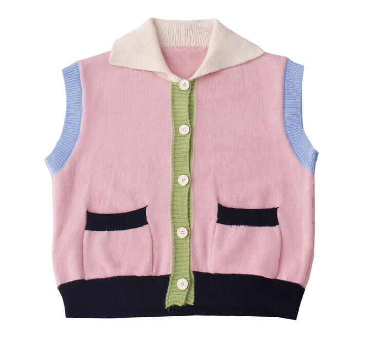 Hot Selling Lapel Single Breasted Knitted Vest [Pink] [One Size Fits All]