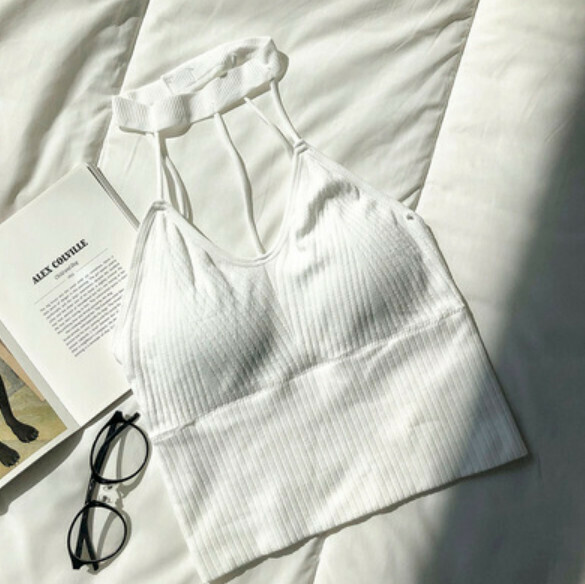 Short halterneck vest with chest pad (white) [one size]
