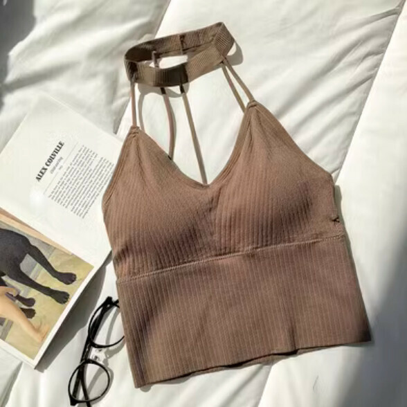 Short halterneck vest with chest pad and anti-light (khaki) [one size]