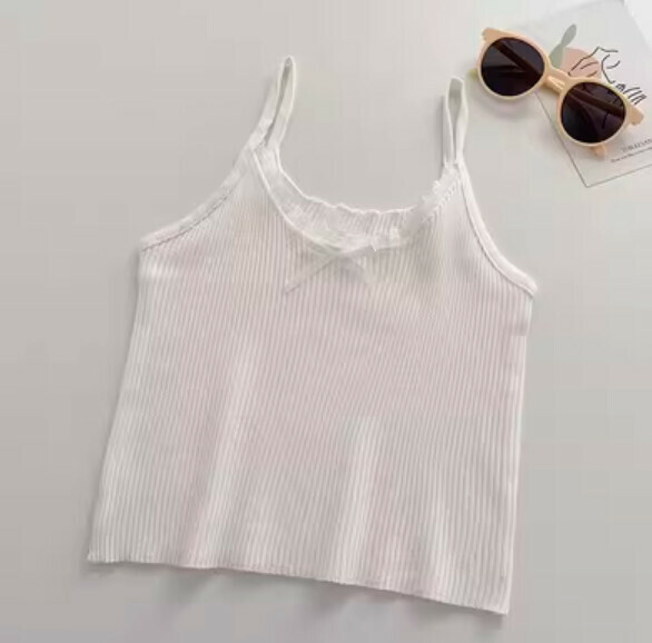 Summer Bow Lace Trim Panel Cropped Vest (White) [One Size]