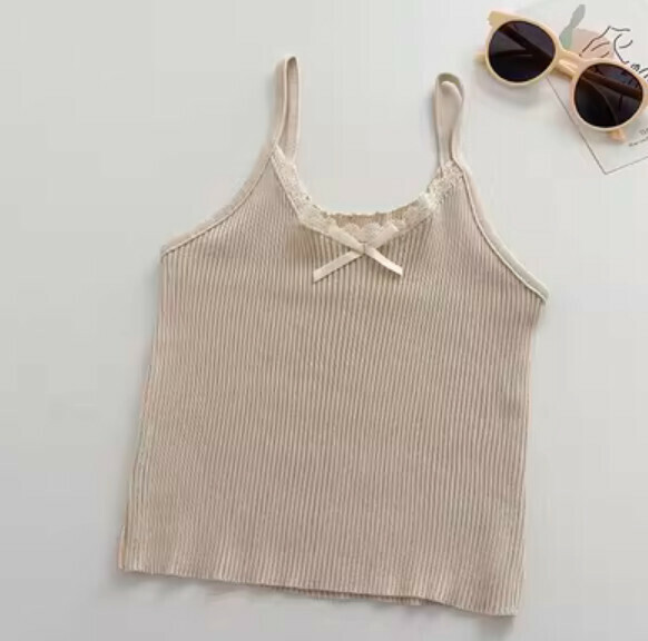 Summer bow lace trim stitching cropped vest (apricot) [one size]