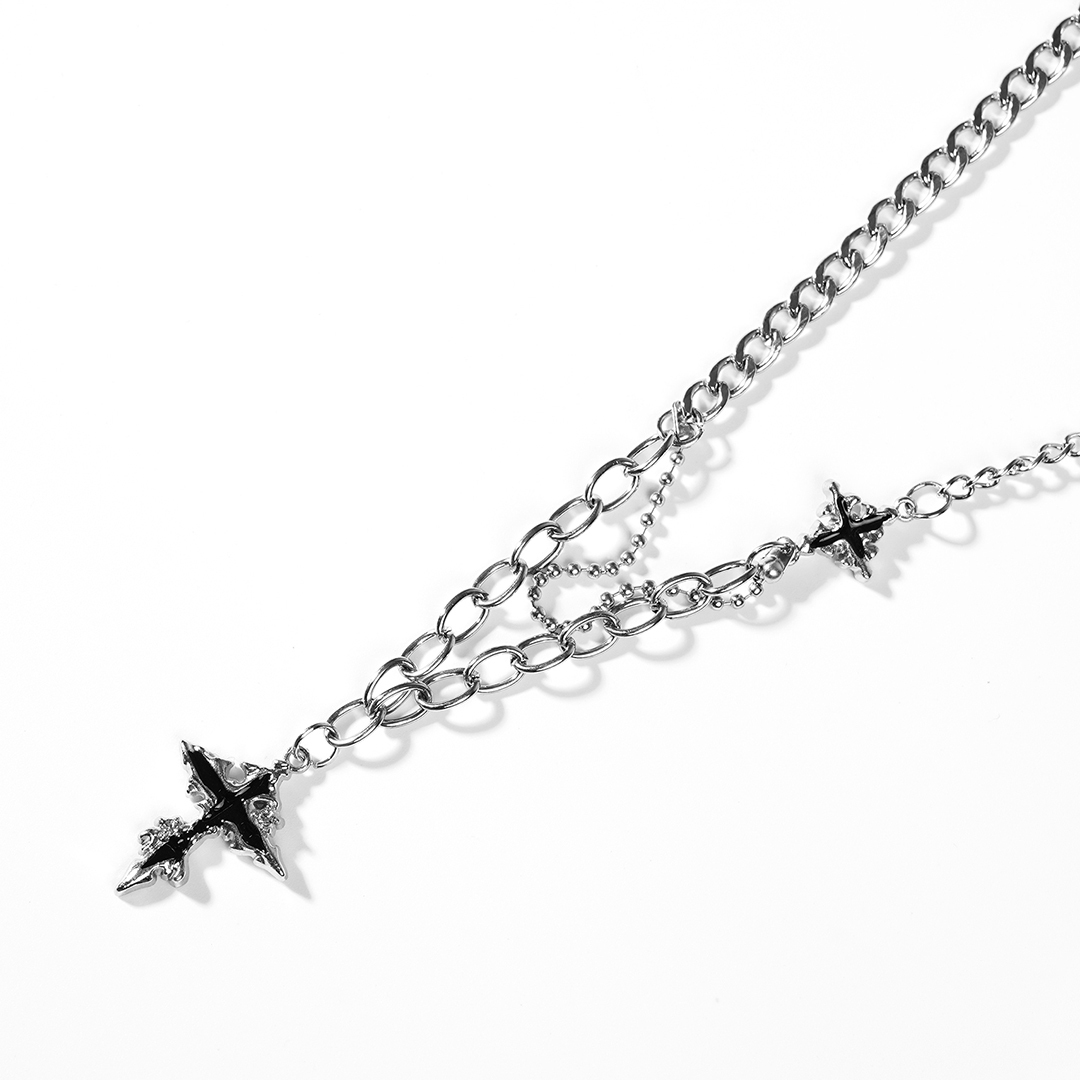 QIAO - 質感黑墬 十字星 層次粗細鍊