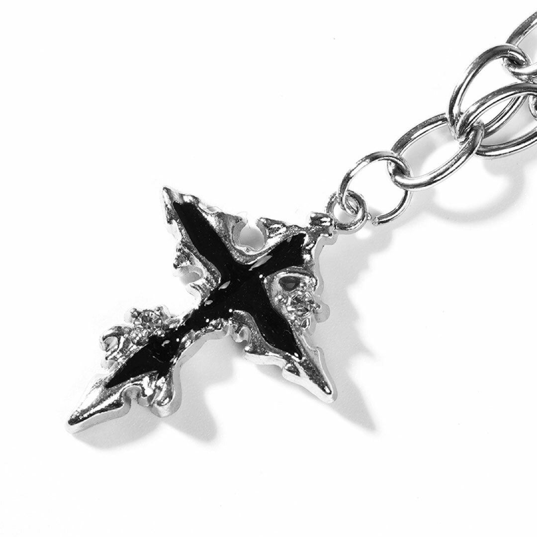 QIAO - 質感黑墬 十字星 層次粗細鍊