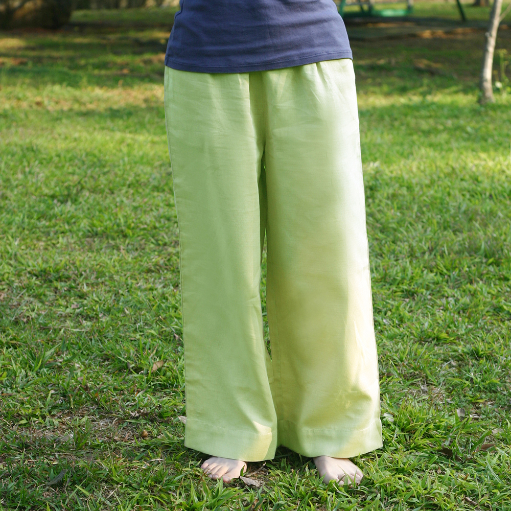 有機棉柔紗寬口褲-銅綠 | 藍天畫布有機棉
